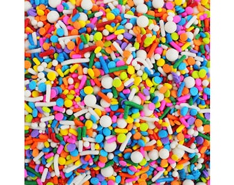 Rainbow Party Sprinkle Blend - fun blend of bright rainbow jimmies, non-pareils, dots sprinkles for cupcakes, cookies, and cakes