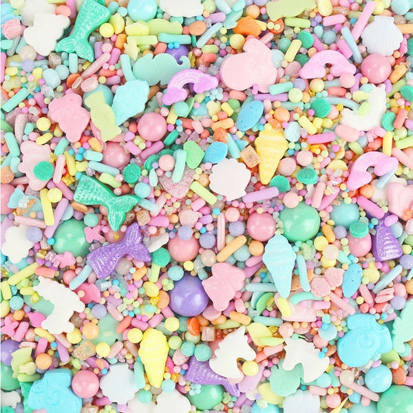 Pastel Rainbow Sprinkle Surprise Sprinkle Blend - fun blend of our pastel jimmies, non-pareils, dots, sugar pearls, candy beads and shapes