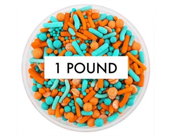 Orange & Turquoise Team Spirit Sprinkle Blend 1 LB - orange turquoise blend of jimmies, non-pareils, dot sprinkles, sports team