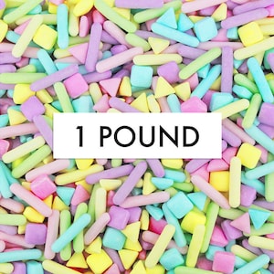 Pastel Rainbow Sugar Shapes Candy Sprinkles 1 LB - a blend of geometric pastel candy sprinkles for decorating cakes, cookies, and treats!