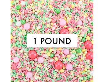 Bloom Sprinkle Blend- 1 Pound - light green, yellow, white, pink and coral sprinkle blend for decorating cupcakes, cakes, cookies