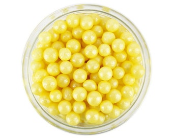 Pearly Yellow Sugar Pearls - edible shimmer bright yellow sugar pearl sprinkles