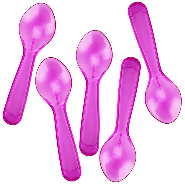 Mini Crystal Purple Ice Cream Taster Spoons - tiny translucent purple spoons for ice cream, yogurt, and miniature treats