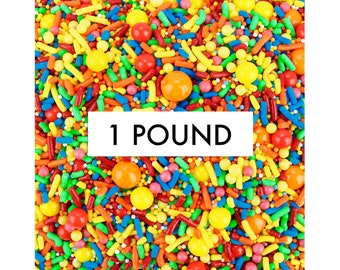 Fiesta Sprinkle Blend 1 LB - Soft jimmies, crunchy non-pareils, and sugar pearls in fun shades of red, yellow, orange, white, blue & green.