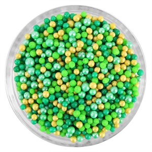 St. Patrick&#39;s Day Nonpareils Blend - An exclusive mix of classic tiny nonpareils in green, pearly green, lime green, and pearly gold.