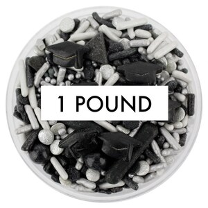 Schwarz-Silber-Abschlussstreuselmischung 1 Pfund – Schwarz-Silber-Mischung, Jimmies, Non-Pareils, Punktstreusel, Bonbonstreusel, Abschlusshut