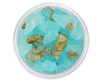 Sucre de gemme aigue-marine - sucre de roche aqua avec des taches d'or comestible, gemmes comestibles, gemmes de sucre, roches de sucre