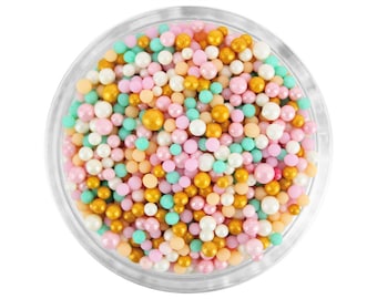 Bubbly Brunch Non-Pareils Blend - fun blend of pink, peach, mint green, pearly white and gold sprinkles for cakes, cookies and cupcakes