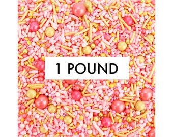 Rosé Sprinkle Blend BULK (1 LB) - a fun blend of pink, peach, coral, gold sprinkles for decorating cakes, cookies, and sweet treats!