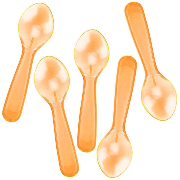 Mini Crystal Peach Ice Cream Taster Spoons - tiny translucent peach spoons for ice cream, yogurt, and miniature treats