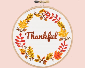 Thanksgiving Cross Stitch Pattern - Thankful - Digital PDF Instant Download