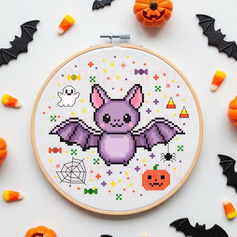 Cute Bat Halloween Cross Stitch Pattern - Digital PDF Instant Download ...