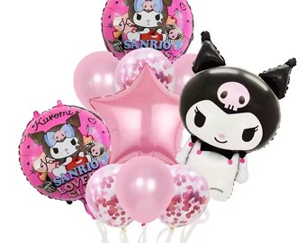 Pink Gothic Character Balloon Set Cute Anime Style Girls Birthday Party Decor