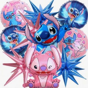 Blue Plush Cartoon & Angel Balloon Set – 10 Pc Foil Bundle for Party Decor Aloha