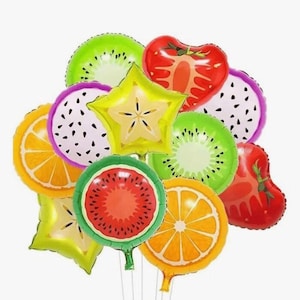 10pcs Fruit-Shaped Foil Balloons – Colorful Tropical Party Decor (18”) Summer Watermelon Fruit Lemonade party