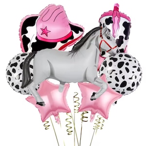 Pink Cowgirl Balloon Bouquet – Western Horse Party Decorations