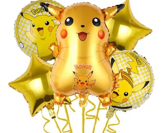 Yellow Cartoon Electric Mouse Balloons – Boys Birthday Kids Birthday Party Set of 5 5 Piece Set