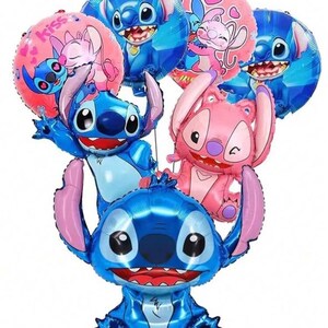 Blue Plush Cartoon & Angel Balloon Set – 7 Pc Foil Bundle for Party Decor Aloha