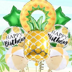 Tropical Pineapple Balloon Set – 8pcs Summer Party Decorations – Luau, Pool Party, Beach Birthday Decor