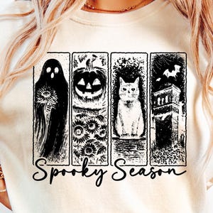 Retro Halloween Katze Geist Shirt, gruselige Saison Shirt, Girly Halloween Shirt, Halloween Shirt, Kürbis Halloween, Halloween Horror Nacht T-Shirt