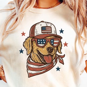 ゴールデンレトリバーの独立記念日シャツ：愛国的な犬好きTシャツ