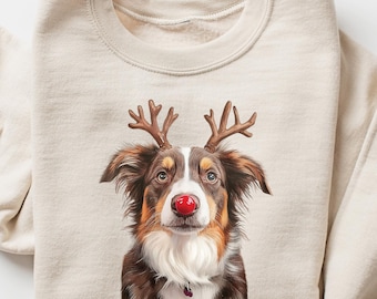 Australischer Schäferhund Weihnachten Sweatshirt, Aussie Hundemama Geschenk, Hundebesitzer Urlaub Geschenk, lustiges Weihnachtshunde T-Shirt, Australian Shepherd Liebhaber T-Shirt