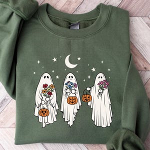 Floral Ghost Shirt, Halloween Ghost Floral Shirt, Spooky Season Sweatshirt, Halloween Cute Ghost Shirt, Cute Halloween Womens Clothing Gifts