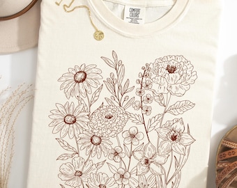 Comfort Colors® Wildblumen Shirt, Wildblumen Bouquet Shirt, Floral Cottagecore Shirt, Botanisches Shirt, Blumen Shirt, Natur Shirt, Geschenk für Sie