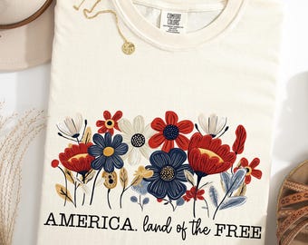 Chemise fleurie Comfort Colors 4th of July : t-shirt patriotique pour femme