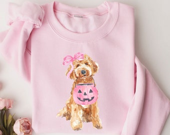 Cute Halloween Dog Sweatshirt, Halloween Shirt, Doodle Mom Shirt, Dog Mom Gift, Labradoodle Shirt, Cottagecore Pumpkin Golden Doodle Shirt