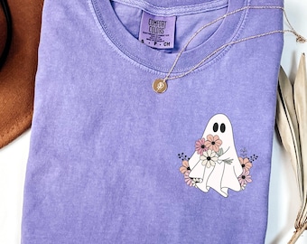 Comfort Colors Halloween Ghost T-Shirt: Floral Spooky Season Tee