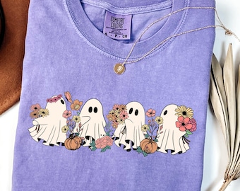 Comfort Colors® Сute Ghost Floral Shirt, Floral Ghost Shirt, Spooky Season Tee, Halloween Party Outfit, Cute Halloween Womens Clothing Gifts