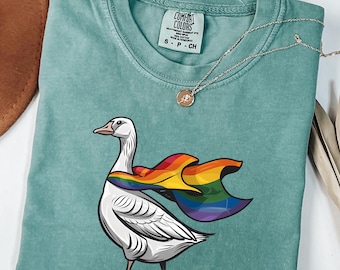 Comfort Colors® Rainbow Goose Shirt, LGBTQ Shirt, Pride Shirt, Silly Goose Pride Shirt, Lesbian Shirt, Transgender Shirt, Human Rights Shirt