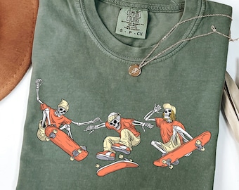 Comfort Colors® Halloween Skeleton Shirt, Skating Skeletons Shirt, Skateboarding Skeleton Shirt, Halloween Shirt, Skaters Gift, Skate Lover