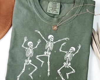 Comfort Colors Dancing Skeleton Shirt: Retro Halloween Tee