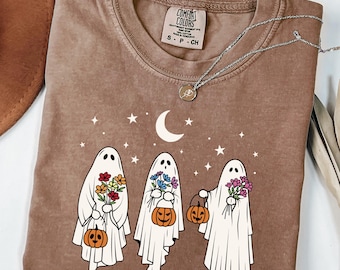 Comfort Colors® Сute Ghost Floral Shirt, Floral Ghost Shirt, Spooky Season Tee, Halloween Party Outfit, Cute Halloween Womens Clothing Gifts
