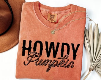 Camisa de Halloween con estampado de calabaza Comfort Colors®, camisa de Halloween estilo western, camisa con estampado de calabaza, camisa de Halloween vaquera, camisa de calabaza campestre