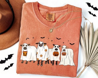 Comfort Colors® Ghost Cows Halloween Shirt, Halloween Cow Shirt, Ghost Shirt, Cow Lovers Halloween Gift, Cow Shirt,Halloween Spooky Cows Tee