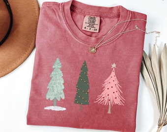 Comfort Colors®  Christmas Tree Shirt, Womens Christmas Shirt, Merry and Bright Shirt, Christmas Shirt, Holiday Shirt, Christmas Gift