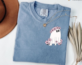 Comfort Colors® Halloween Ghost Shirt, Cute Halloween Shirt, Halloween Women's Shirt, Spooky Season Shirt, Floral Ghost Shirt,Cute Ghost Tee