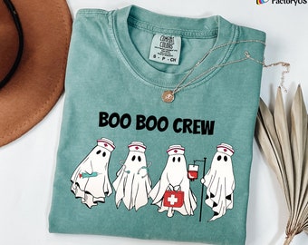 Camiseta de enfermera de Halloween Comfort Colors®, camiseta de cuello redondo Boo Boo, camiseta de enfermera espeluznante, camiseta de enfermera fantasma, camiseta de enfermera divertida de Halloween, camiseta de enfermera espeluznante