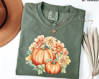 Comfort Colors® Floral Kürbis Shirt, Halloween Shirt, Halloween Kürbis Shirt, Herbst Shirt, Herbst Shirt für Frau, Kürbis Shirt, Herbst T-Shirt