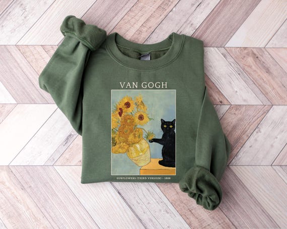 Van Gogh Cat Shirt, Funny Art Tee, Black Cat Shirt, Sunflower Cat T-Shirt, Black Cat Shirt, Aesthetic Painting Tee, Funny Art Lover Shirt