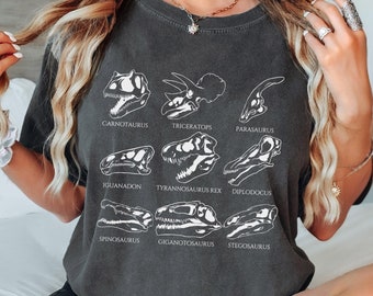 Dinosaur Skull Fossils Comfort Colors® Shirt, Dinosaur Lover Gift, Prehistoric Tee, Science Nerdy Gift,Animal Lover Tee, Skeleton Tee Gift