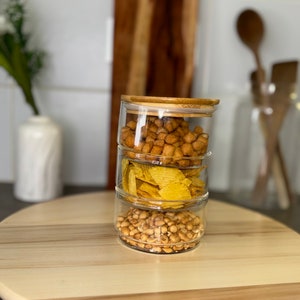 Bonbonnière à 3 étages en verre borosilicate avec couvercle en bambou