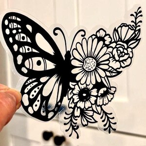 Butterfly Clear Vinyl Sticker: Floral Decal, Waterproof, DIY Decal