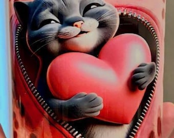 Taza con forma de corazón de gato sonriente, regalo para amantes de los gatos