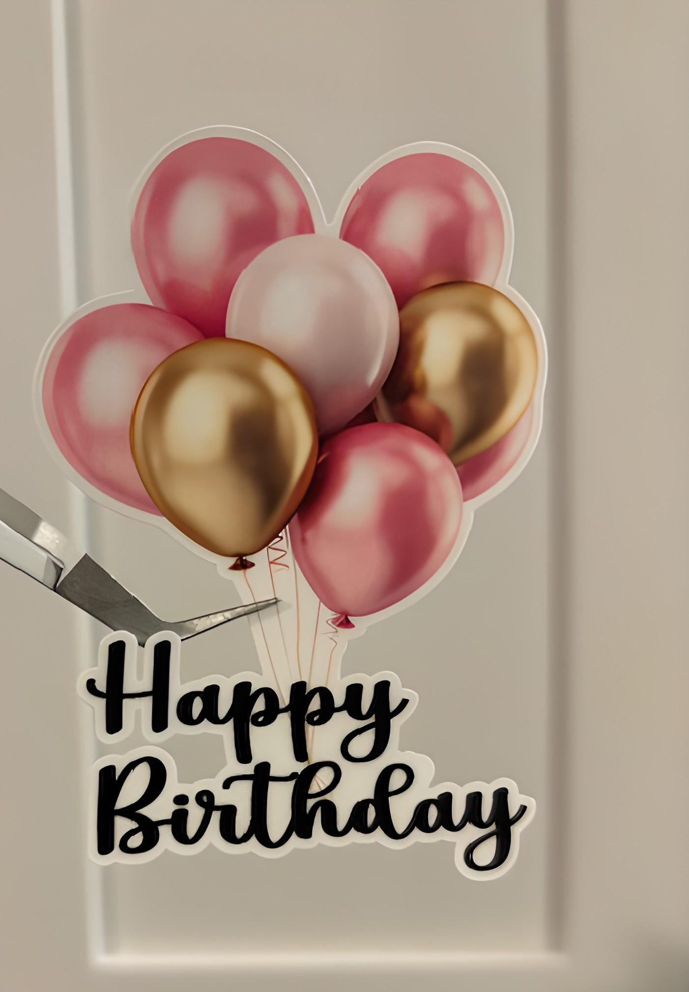 Pink and Gold Happy Birthday Balloon Stickers, Laminated Vinyl Set - Etsy