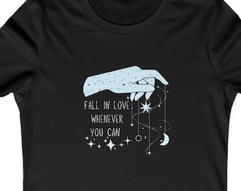 Practical Magic Fitted Tee | Mystical Hand & Stars Graphic, Baby Blue