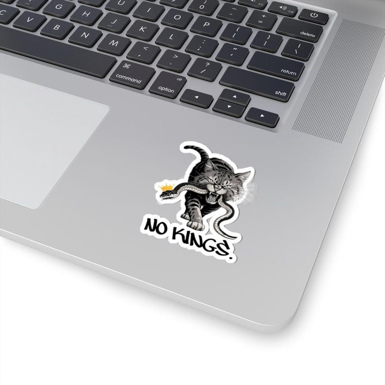 Bold Cat 'No Kings' Kiss-Cut Sticker: Laptop, Journal, Phone Case image 7